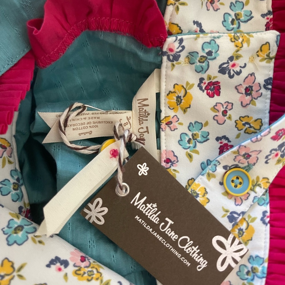 Matilda Jane Girls Teal Top with Pink Trim - Picture 5 of 6